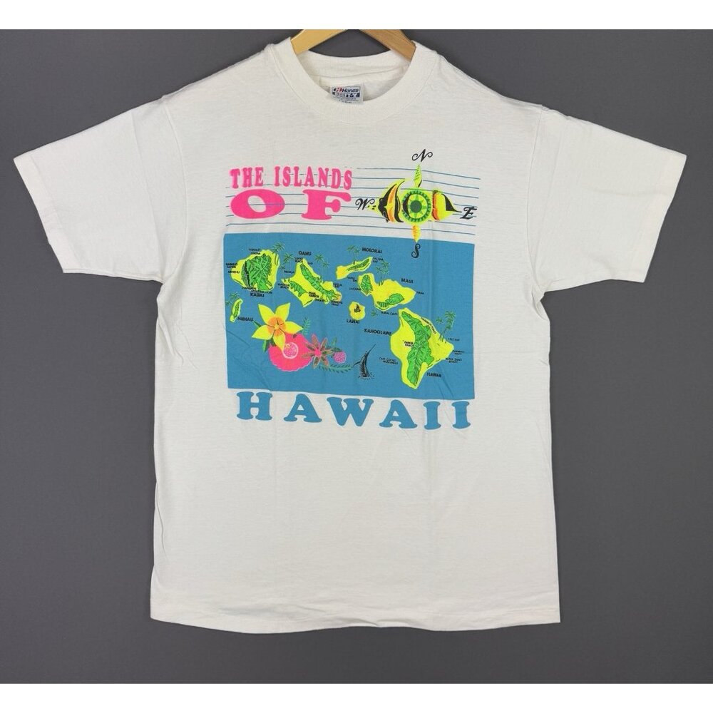 Vintage 80's 90's The Islands Of Hawaii Art Paiting Color White Hanes Tee Beefy